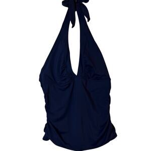 Athleta Womens Small Navy Halter Tankini Swim Top Ruched Shelf Bra Padded
